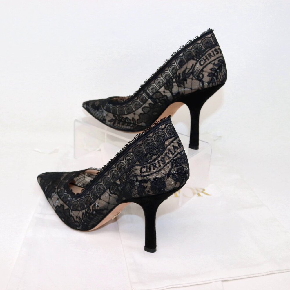 Christian Dior 37.5 Capture Illusion Roses Lace Ember Black Stiletto Heels - Picture 9 of 16